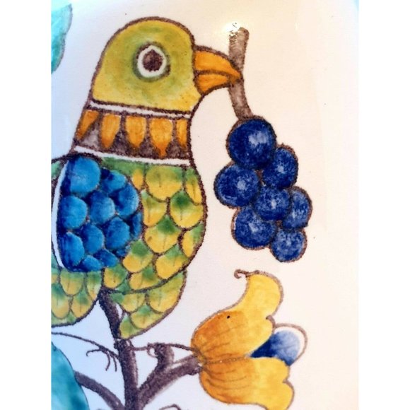 Italian Faience Vase,Hand-Painted Vase by Baudiuelli, Mid-Century, Bird & Grapes - Picture 6 of 8